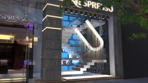 Nespresso Store wih U shape lightbox in window