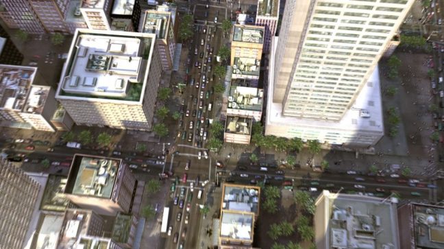 Top view of city buildings